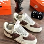 Nike Air Force 1 Low Cream Leather Brown Suede Sneakers
