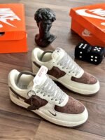 Nike Air Force 1 Low Cream Leather Brown Suede Sneakers