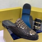 Billionaire Black Crocodile Effect Leather Half Shoes - Image 2