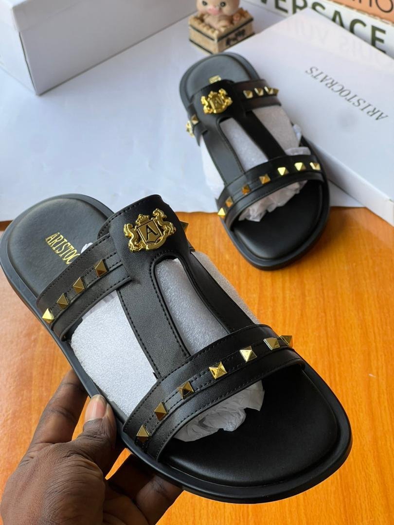 Black-Aristocrats-Mens-Leather-Slides.jpg Black Aristocrats Men’s Leather Slides - Image 1