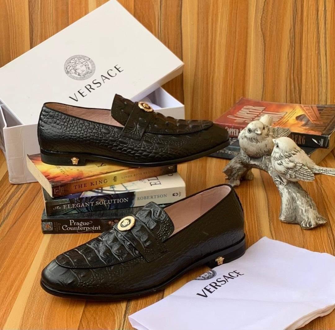 Black-Crocodile-Embossed-Calf-Leather-with-Gold-Medusa-Hardware.jpg Black Crocodile-Embossed Calf Leather with Gold Medusa Hardware - Image 1