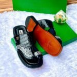 Black Crocodile-Embossed Leather Slide Slippers