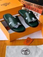 Black Crocodile-Embossed Leather Sliders - Image 2