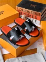 Black Crocodile-Embossed Leather Sliders