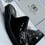 Black Glossy Leather Loafers with Silver BB Logo