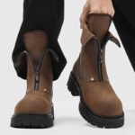 Black Leather Boots for Men with Front Zipper - Image 2