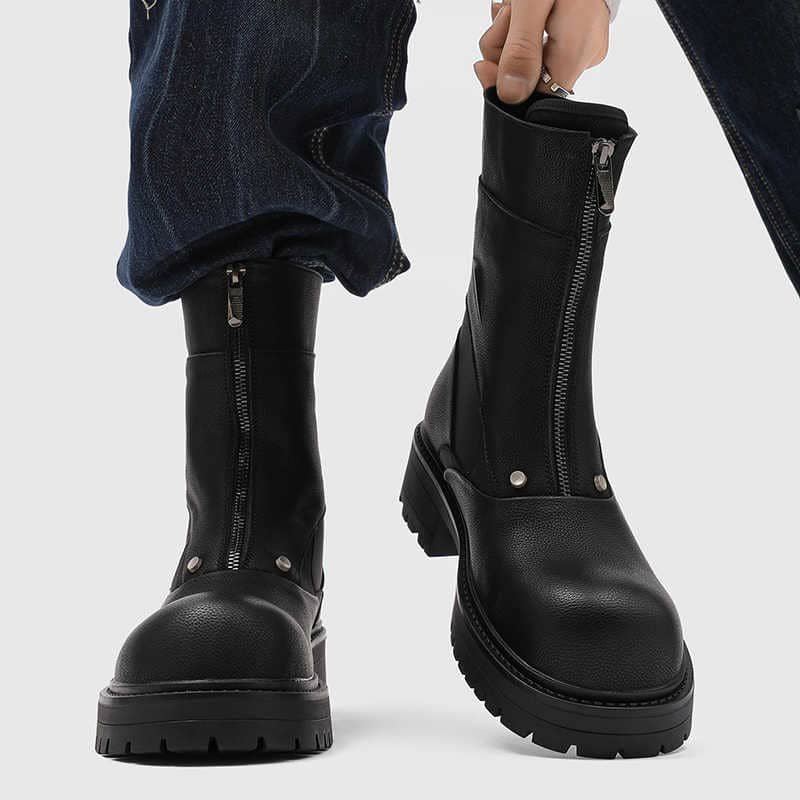 Black-Leather-Boots-for-Men-with-Front-Zipper.jpg Black Leather Boots for Men with Front Zipper - Image 1