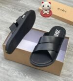 Black Leather Crossover Sandals
