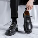 Black Leather Lace-Up Platform Shoes - Image 2