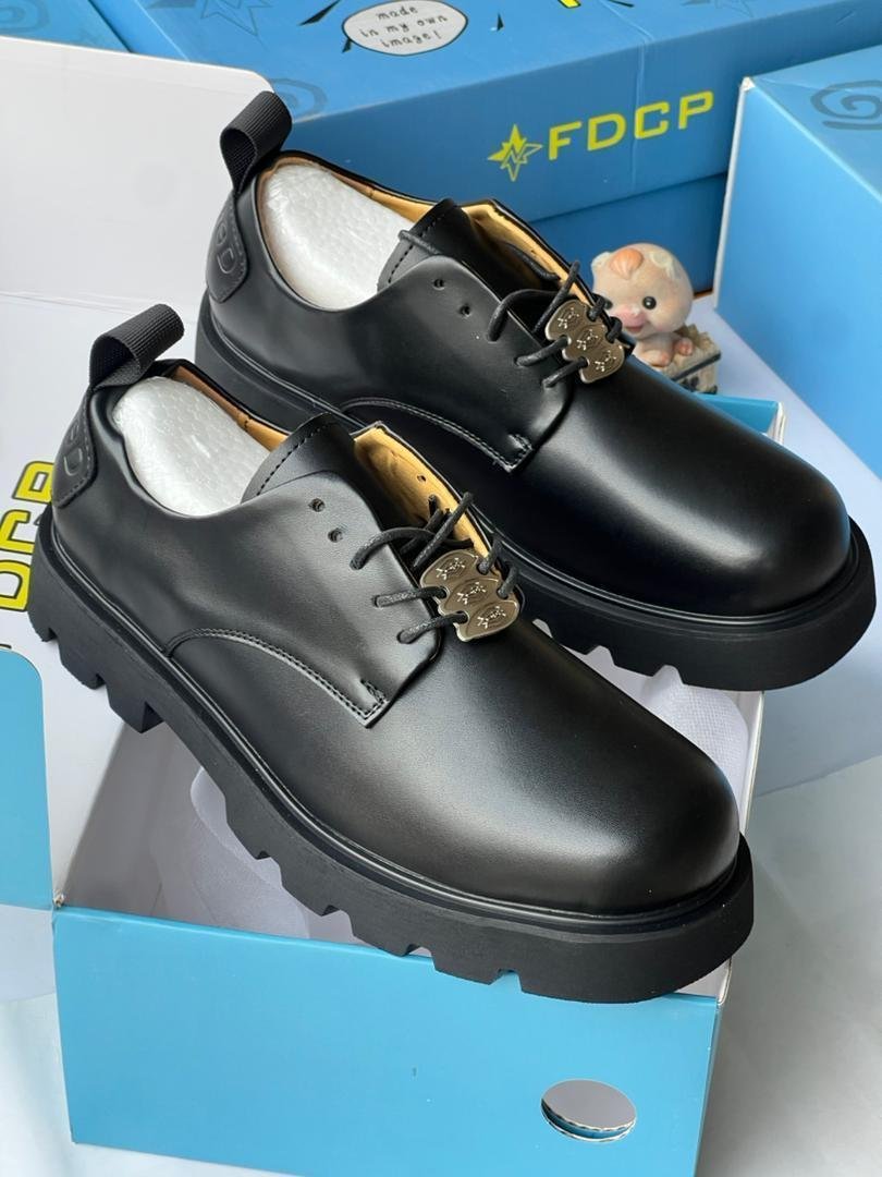 Black-Leather-Lace-Up-Platform-Shoes.jpg Black Leather Lace-Up Platform Shoes - Image 1