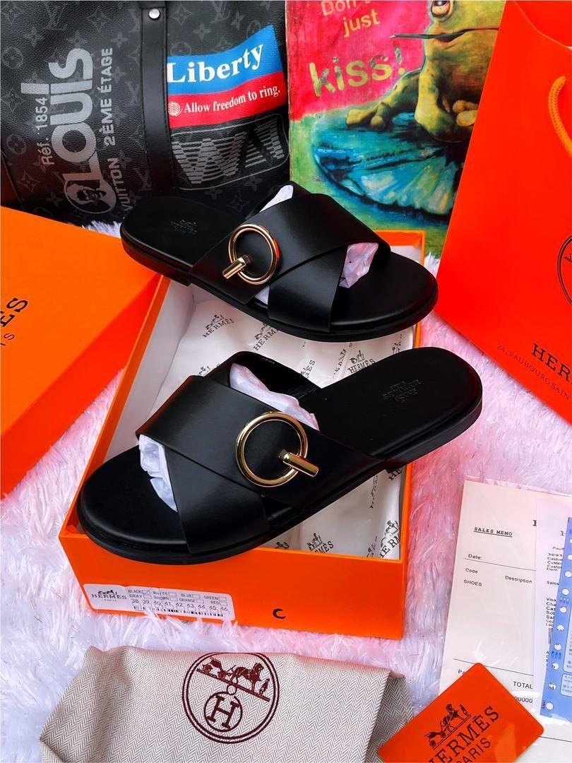 Black-Leather-Mens-Slippers.jpg Black Leather Men’s Slippers - Image 1