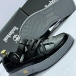 Black Leather Sandals with Buckled Heel