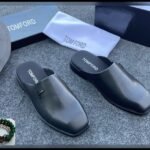 Black Leather Square Toe Half Shoes