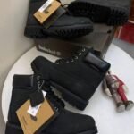 Black Leather Boots with White Padded Collar