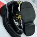 Black Patent Leather Loafers with Gold-Tone Bit