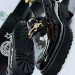Black Patent Leather Platform Loafers with Gold Medusa Emblem