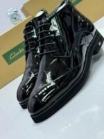 Black Patent Leather Quilted Ankle Boots