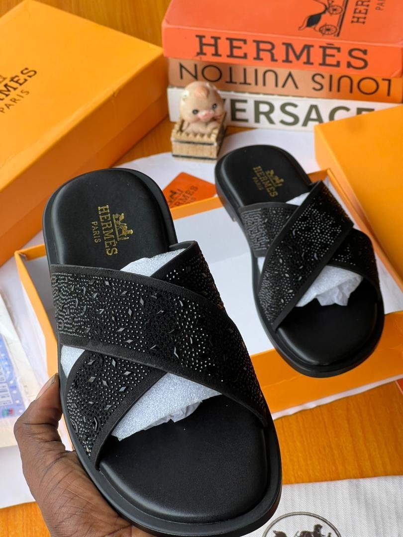 Black-Studded-Strap-Mens-Slippers.jpg Black Studded Strap Men’s Slippers - Image 1