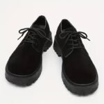 Black Suede Big Head Derby Shoes