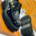 Black Textured Leather Lace-Up Loafers