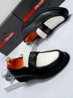 Black & White Leather Loafers with Metal Logo Plaque - Image 2