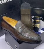 Black Woven Leather Penny Loafers - Image 3