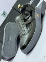 Black Woven Leather Sandals with Buckle Strap - Image 2