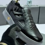 Black Woven Leather Sandals with Buckle Strap