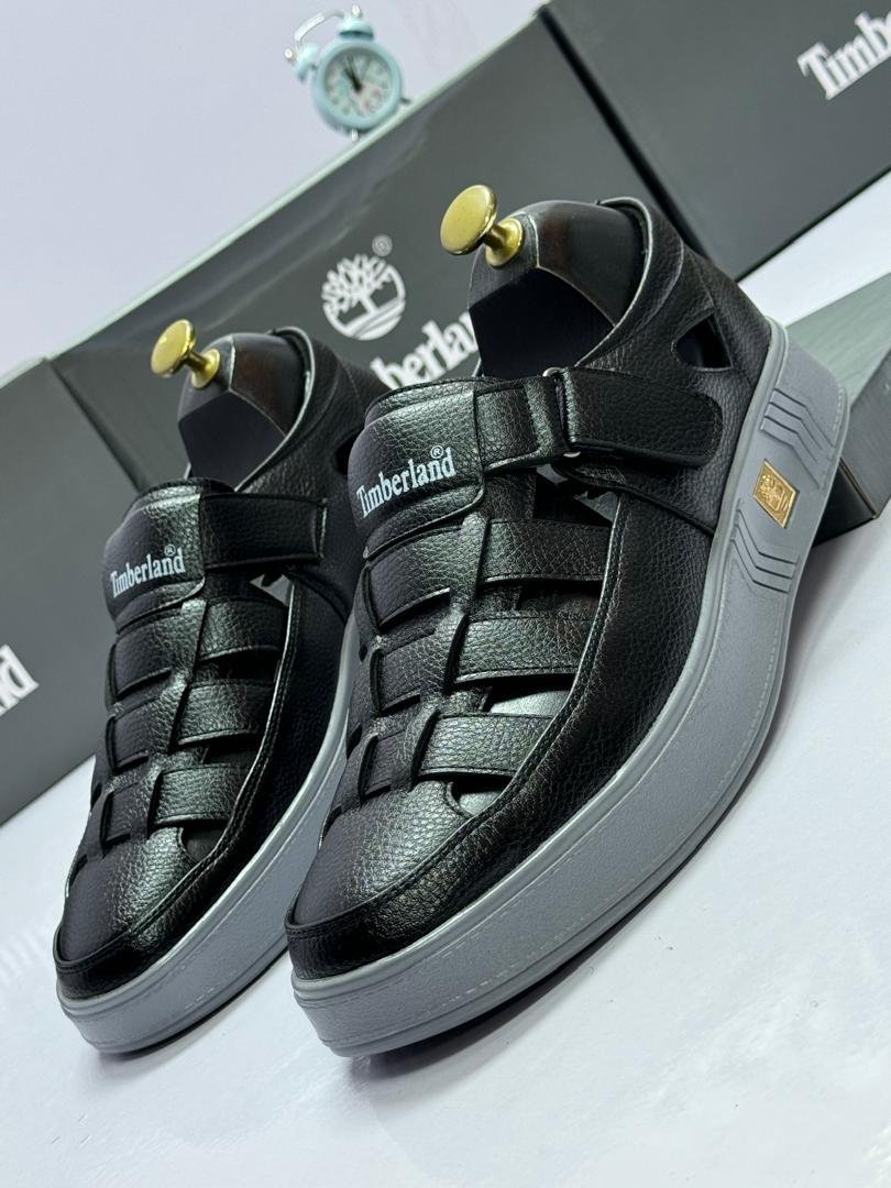 Black-Woven-Leather-Sandals.jpg Black Woven Leather Sandals - Image 1