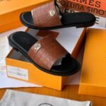 Brown Crocodile-Textured Men’s Sliders