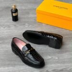 Burgundy Crocodile Embossed Leather Loafers - Image 2