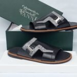 Calzaturifici Fratelli Vanni Black Leather Slippers with Silver Buckle