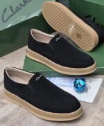 Clarks Black Suede Slip On Shoes