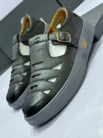 Closed-Toe Black Leather Sandals - Image 2