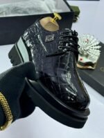 Crocodile-Embossed Leather Lug Sole Shoes - Image 2