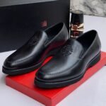 Dark Brown Textured Leather Loafers - Image 2