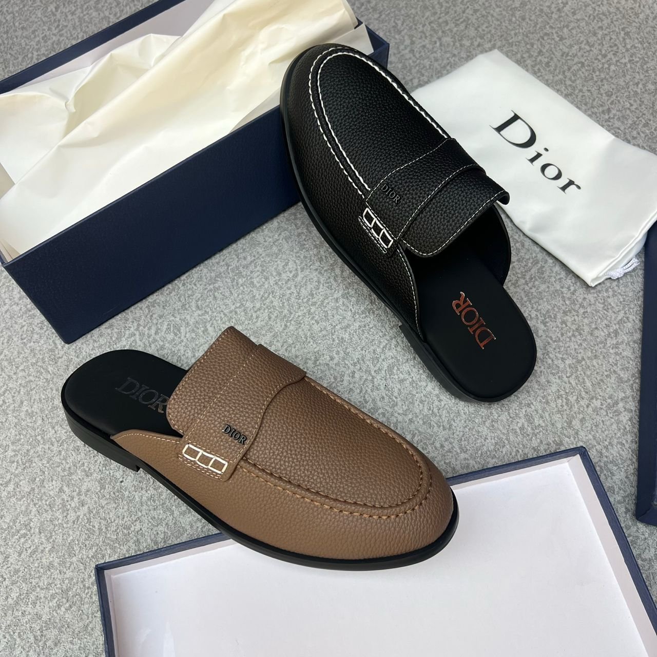 Dior-Brown-Leather-Mules-2.jpg Dior Brown Leather Mules - Image 1