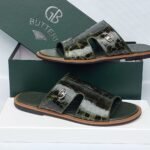 GB Butteri Green Crocodile-Embossed Leather Slides