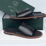 Gianfranco Butteri Black Ostrich-Embossed Leather Slides
