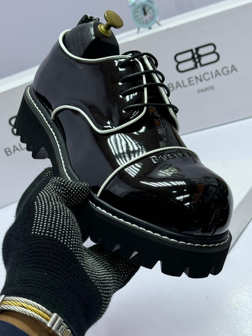 Glossy-Black-Derby-Shoes.jpg Glossy Black Derby Shoes - Image 1