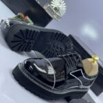 Glossy Black Leather Lug Sole Shoes