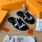 Hermès Paris Black Patent Men’s Sandals