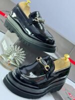 High-Shine Leather Loafers with Logo Plaque