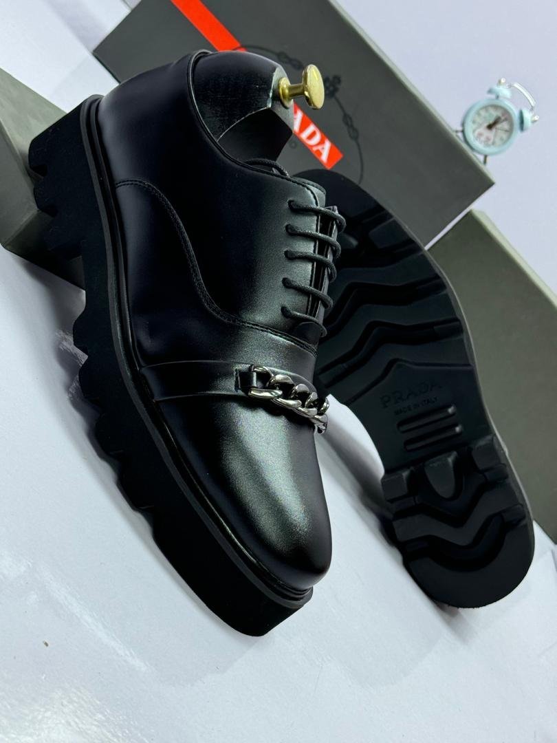 Inspired-Leather-Derby-Shoes-with-Chain-Detail.jpg Inspired Leather Derby Shoes with Chain Detail - Image 1