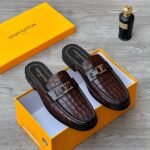 Major Mens Brown Alligator Print Leather Loafers