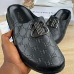 Men’s Black Leather BB Logo Half-Shoes