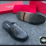 Mens Black Leather Gancini Half Shoes