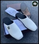 Mens Black Leather Square Toe Half Shoes - Image 2