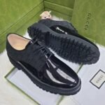 Mens Black Patent Leather Monogram Fabric Loafers