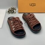 Men’s Brown Leather Slides with Rope Laces